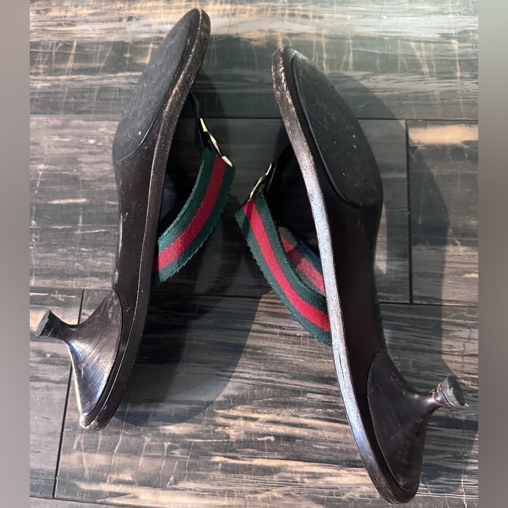 Gucci GG Logo Sandals Kitten‎ Heels THONGS Flip Flop Slides Brown Green Red 9.5 - Picture 7 of 16